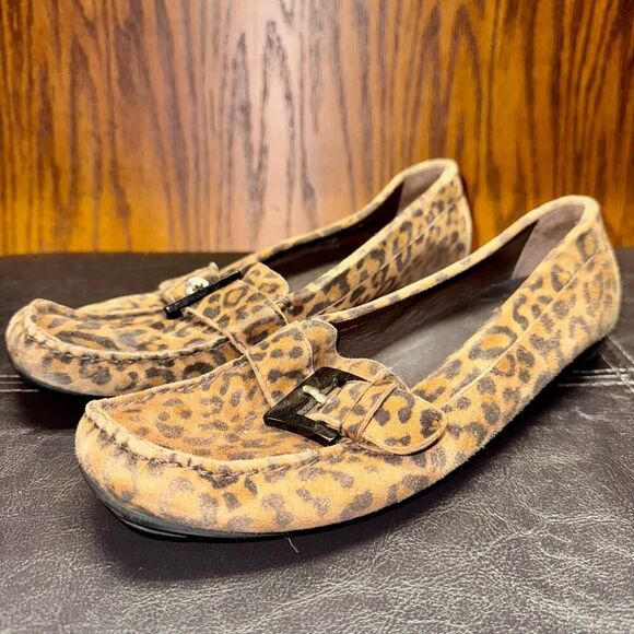 Stuart Weitzman Buckleberry Brown Black Cheetah Print Suede Loafers - Size 6.5 - Picture 10 of 11